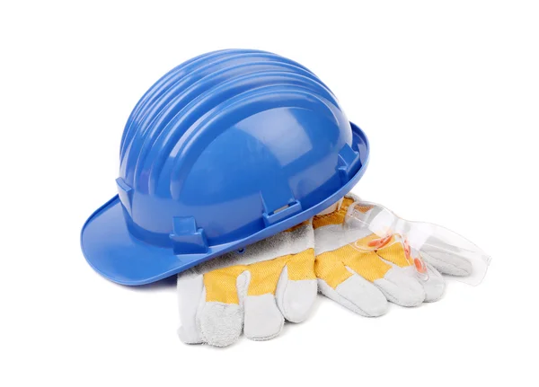 Hard hat gloves and glasses. — Stock Photo, Image