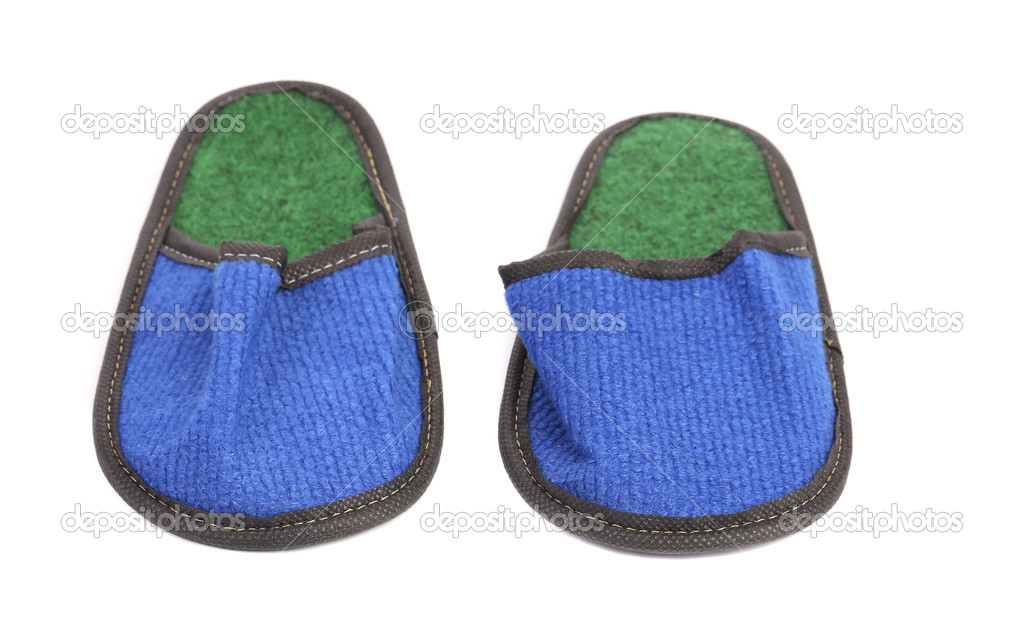 Bright pair of blue slippers.