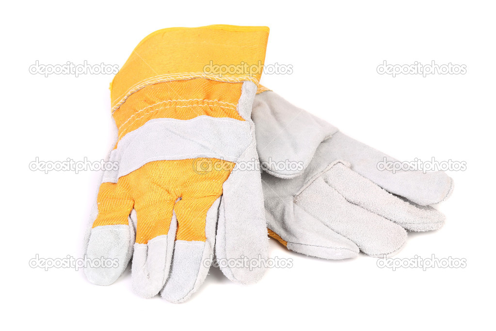 Construction gloves yellow white.