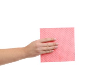 pembe temizlik sünger elini tutar.