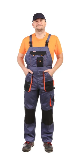 Werknemer dragen van Amerikaanse overalls. — Stockfoto