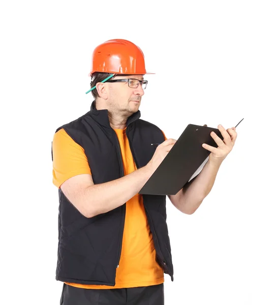 Trabajador escribiendo en carpeta . —  Fotos de Stock