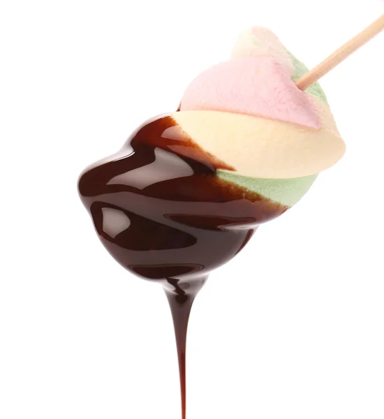 Marshmallow with chocolate dripping. — Stock Photo, Image