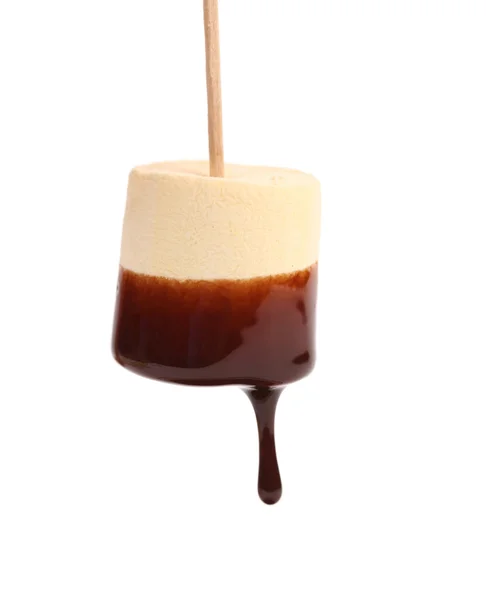 Marshmallow with chocolate dripping. — Stock Photo, Image