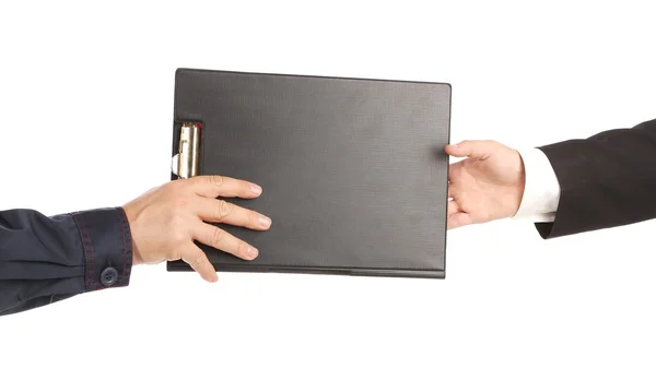 Dwie ręce trzymając folderu. — Zdjęcie stockowe
