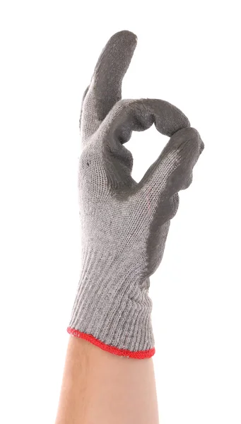 Gumové ochranné rukavice ukazuje znamení ok. — Stock fotografie