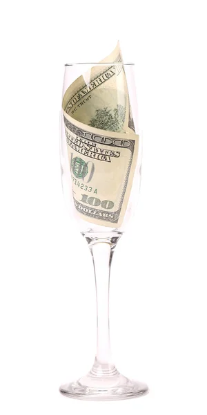 Champagne glass with money. — Stock Photo, Image
