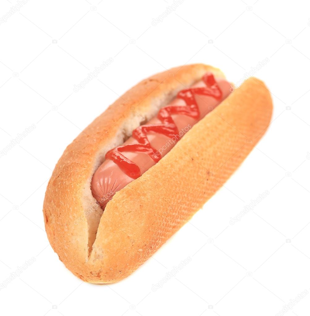 Hot dog with ketchup.