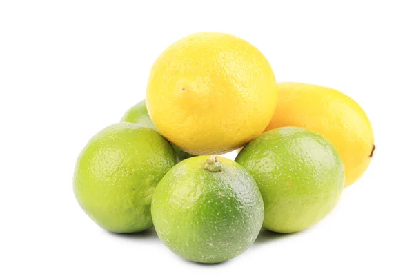 Fresh lime and lemon isolated on white. — Stock Photo, Image
