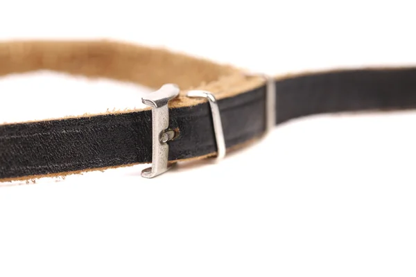 Black leather belt with a rectangular buckle. — Stock Photo, Image