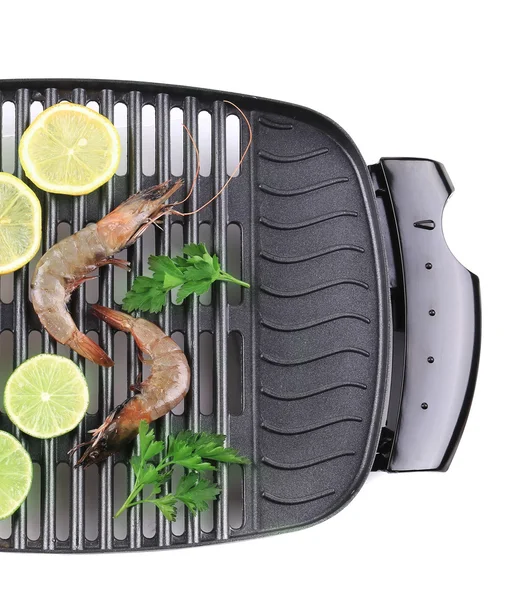 Verse garnalen op een grill. — Stockfoto