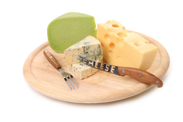 Various types of cheeses on wood — Stock Photo, Image