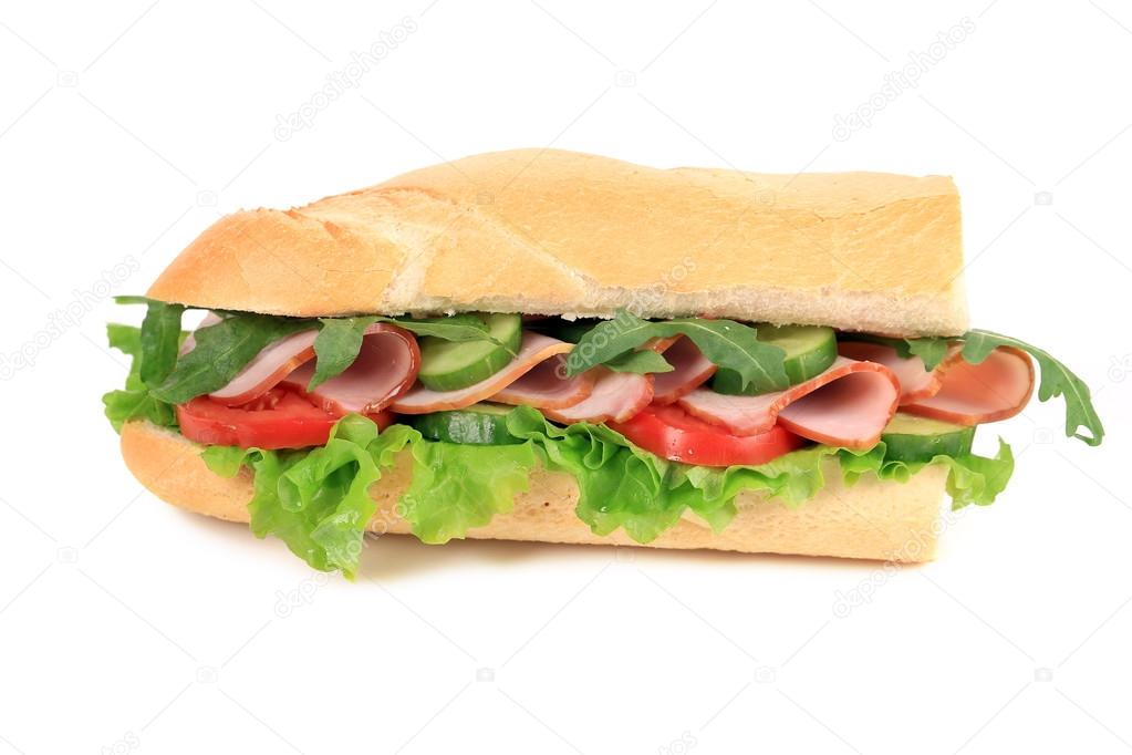 french baguette fresh sandwich on   white background &mdash