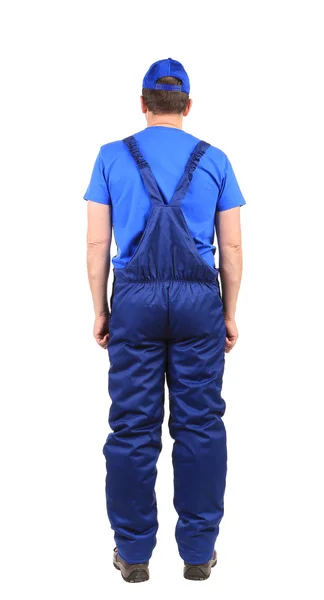 Werknemer in blauwe overalls — Stockfoto