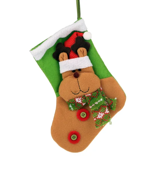 Decorative christmas green sock — Stock Photo, Image