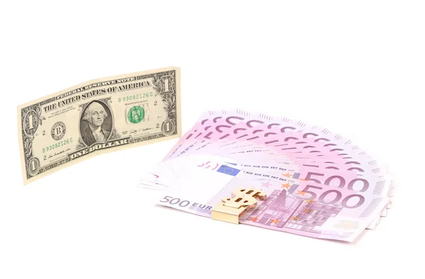 Five hundred euro fan and dollar bill — Stock Photo, Image