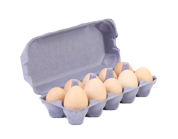 Ten eggs in a blue carton box — Stock Photo, Image