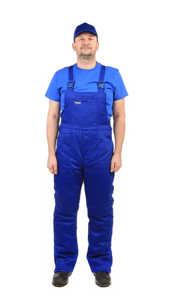 Werknemer in blauwe overalls — Stockfoto