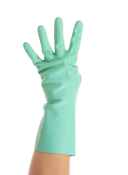 Hand shows four in rubber glove — Stock Photo, Image