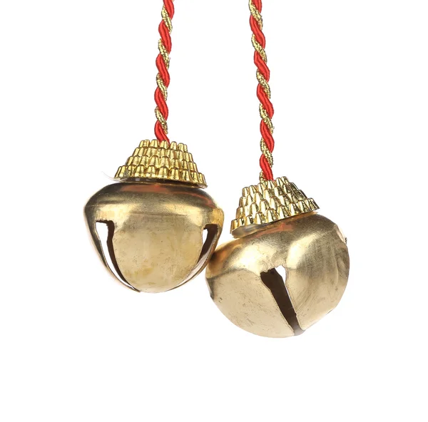 Gouden jingle bells aan een touw — Stockfoto