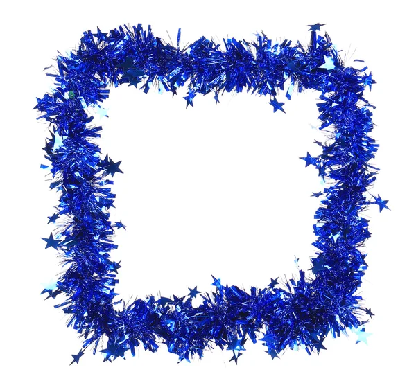 Christmas blue tinsel with stars as frame — Stock Photo, Image