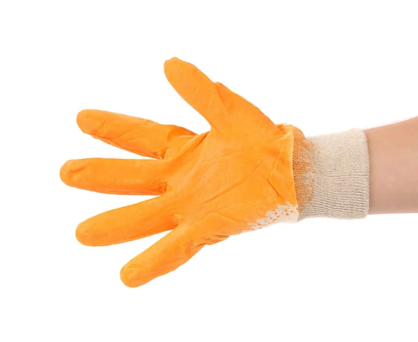 Hand in yellow rubber glove — Stock Photo, Image