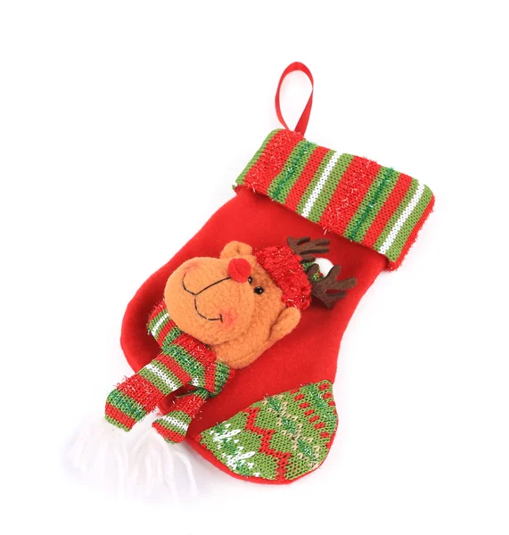 Decorative christmas sock with deer — Stock Photo, Image