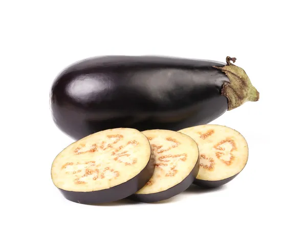 Large single eggplant and slices — Stock Photo, Image