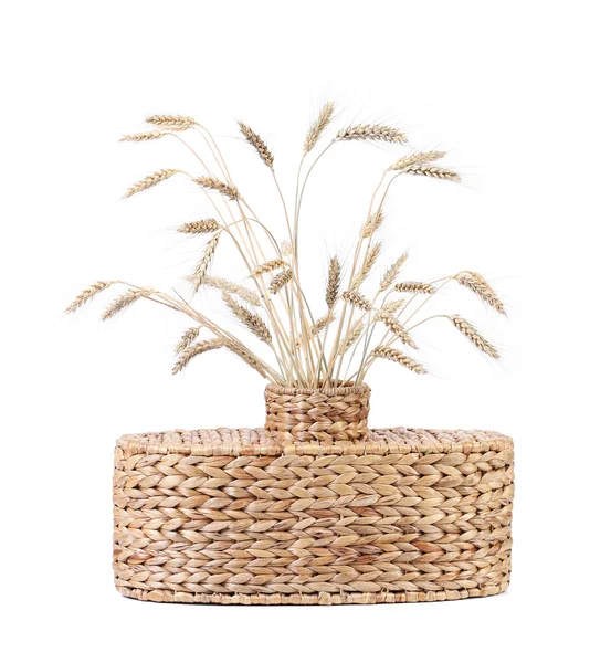 Wicker vase with wheat ears — Stock Photo, Image