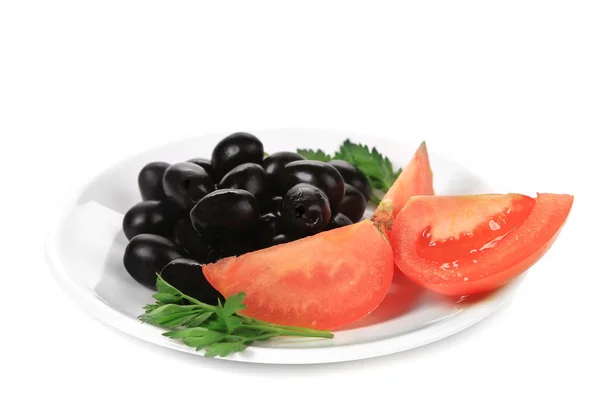 Black olives with tomatoes and parsley — Stock Photo, Image