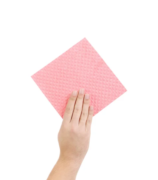 Hand holds pink cleaning sponge — Stock Photo, Image