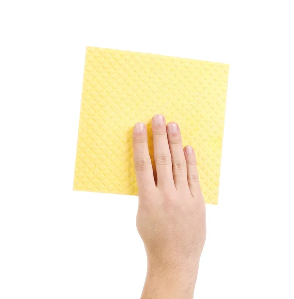 Hand holds yellow cleaning sponge — Stock Photo, Image