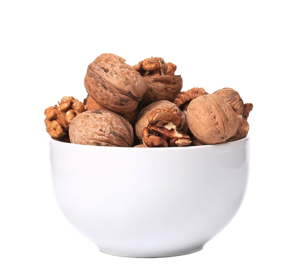 Walnuts bunch in bowl — Stock Photo, Image