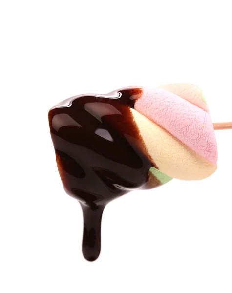 Marshmallow in chocolate syrup — Stock Photo, Image