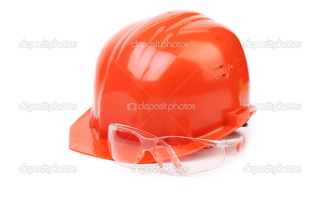 Red hard hat and glasses
