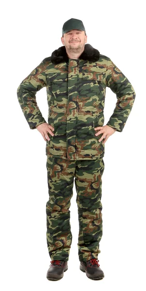 Hrdý muž ve vojenské vesty. — Stock fotografie