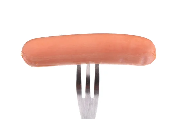 Fresh sausage on a fork — Stock Photo, Image