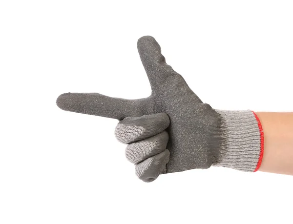 Hand in rubber glove as gun — Stock Photo, Image