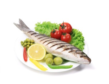 plaka üzerinde Izgara Levrek