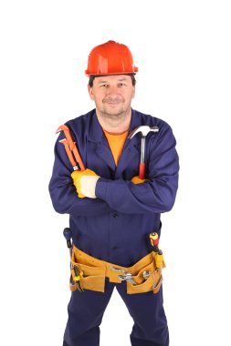 baret çekiç ve pense holding işçi.