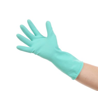 Beş mavi eldiven el gösterir