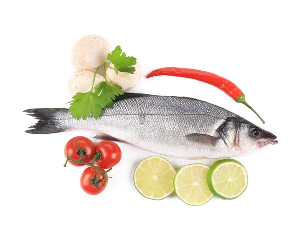 Seabass with pepper and mushrooms — Stock Photo, Image