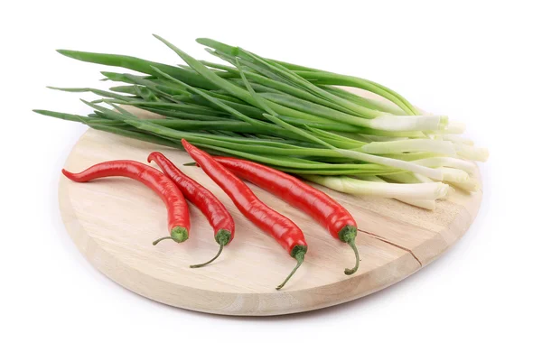 Green onion with red pepper — Stock Photo, Image