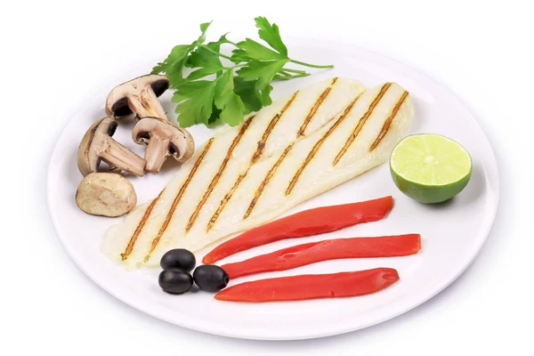 Grilled pangasius fillet on plate — Stock Photo, Image