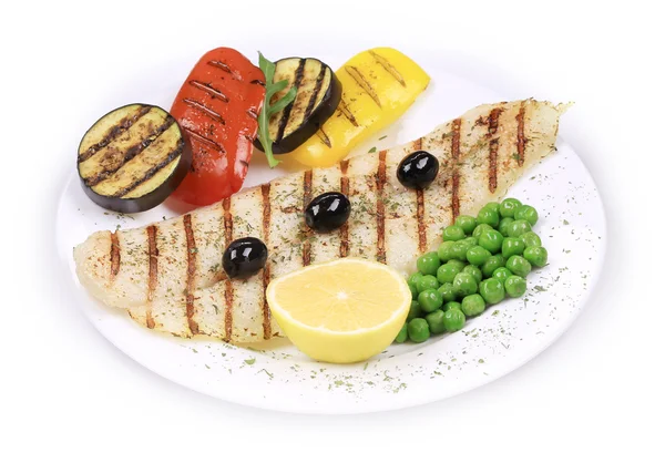 Grilled pangasius fillet on plate — Stock Photo, Image