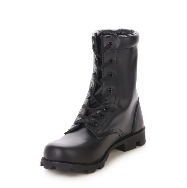 Bota de couro preto com atacadores — Fotografia de Stock