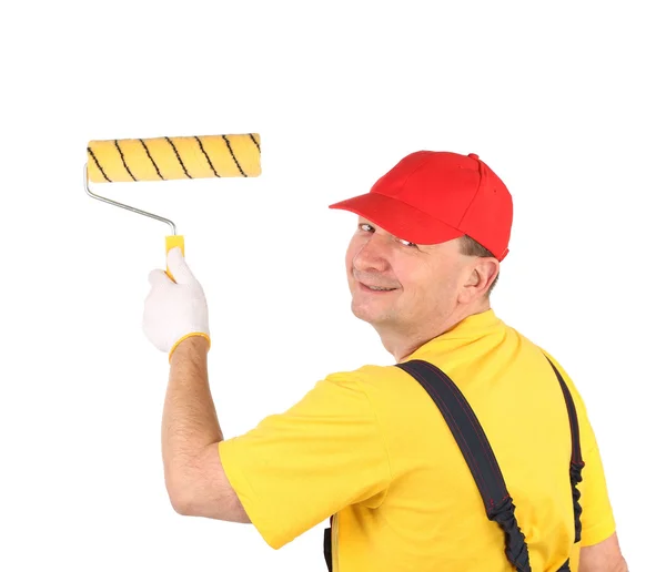 Worker with roll. — Stock Photo, Image