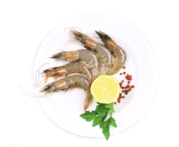 Raw shrimps on plate — Stock Photo, Image