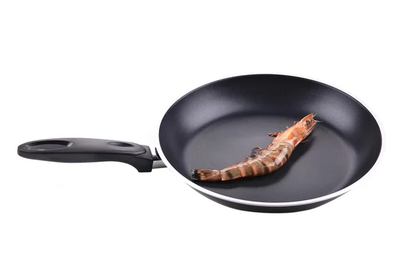 Tiger shrimp on black pan — Stock Photo, Image