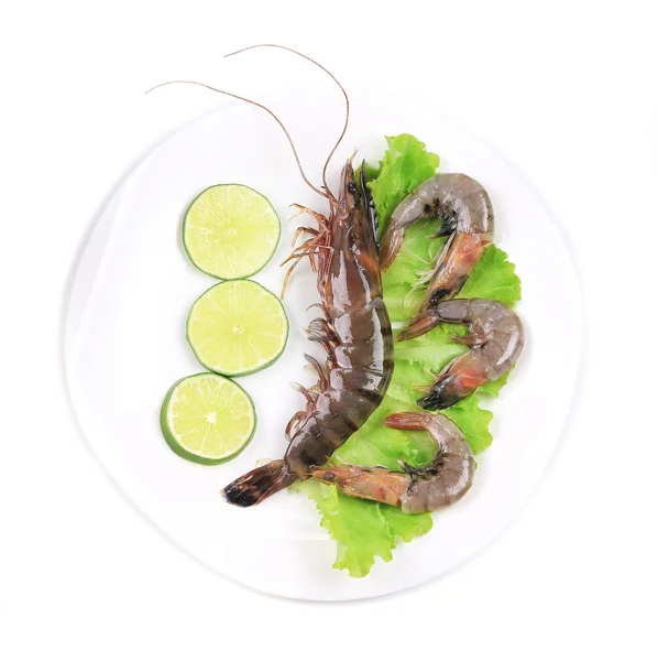 Raw tiger shrimps on plate — Stock Photo, Image